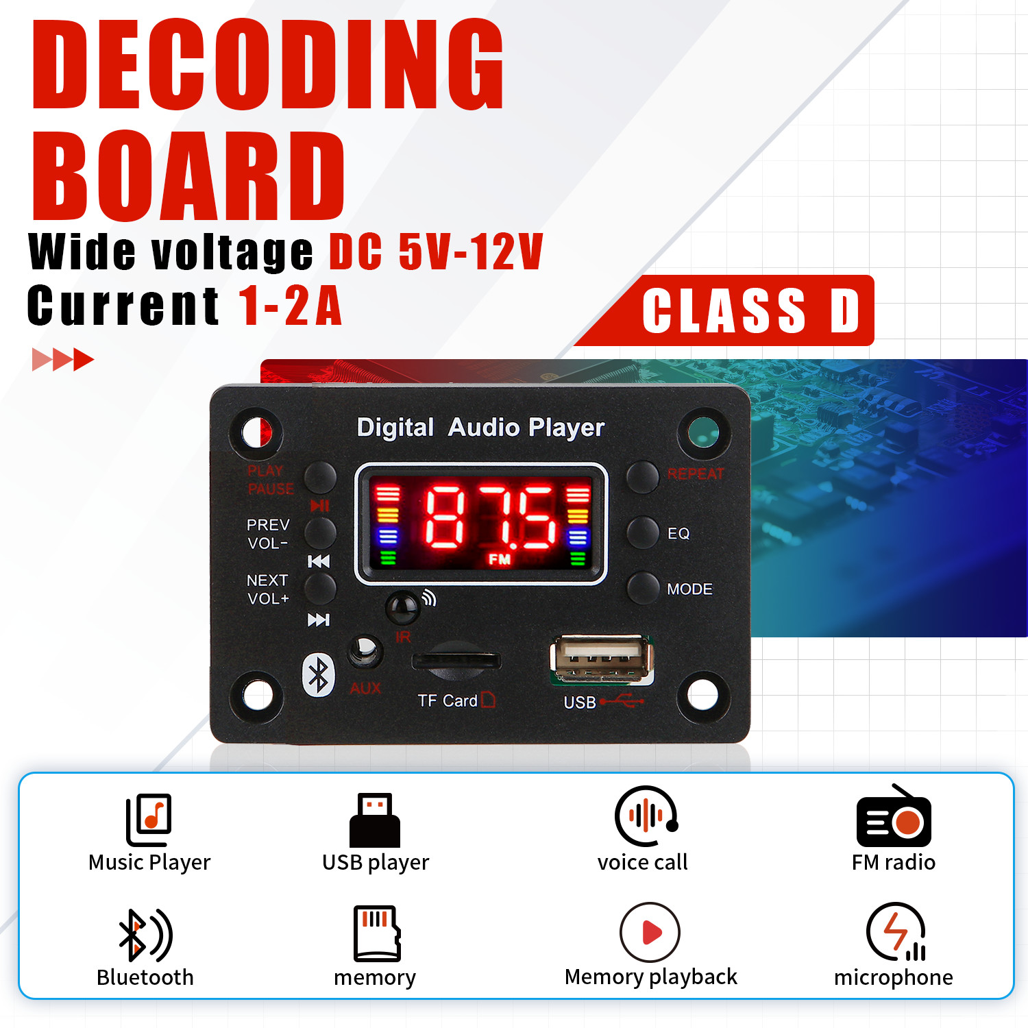Audio Music Recorder - 12V 무선 핸즈프리 블루투스 5.0 MP3