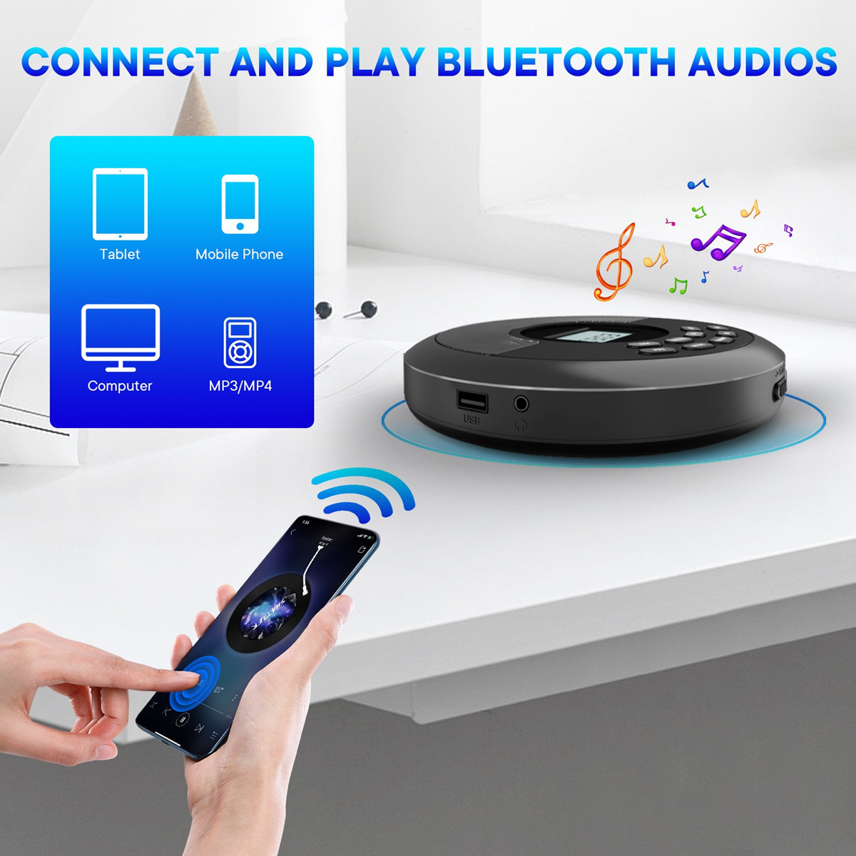 휴대용 CD 디스크 머신 MP3 USB 드라이브 블루투 - Audio Music Mp3 Song 리뷰 및 가격